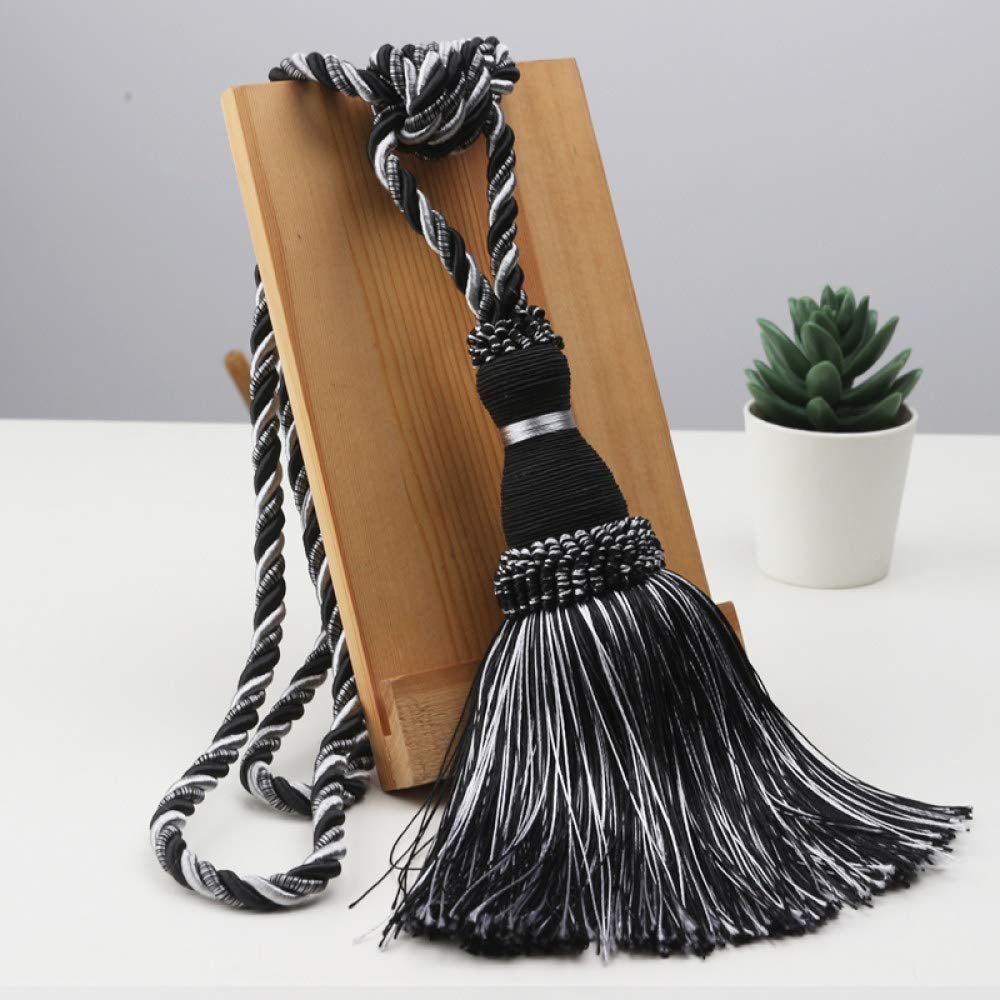 2 Pack Curtain Tassel Tie Home Decor Curtain Holder Buckle Rope Curtain Ball for Living Room Bedroom Accessories,Black,4pcs