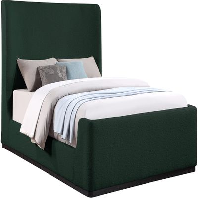 Meridian Furniture OliverGreen-F Oliver Collection Modern | Contemporary Boucle Fabric Upholstered Full Bed with Solid Wood Black Wire Brush Finish, 58.5" W x 82.5" D x 56.5" H, Green, Full