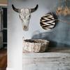 AMAJY Rustic Tribal Design Carved Western Style Tooled White Bull Head Skull Wall Art Hanging Sculptures Hunting Decoration view 2