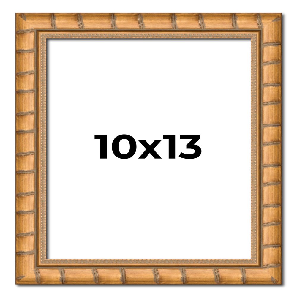 10x13 Frame Gold Real Wood Picture Frame Width 1.5 Inches | Interior Frame Depth 0.5 Inches | Bhutan Bamboo Photo Frame Complete with UV Acrylic, Foam Board Backing & Hanging Hardware