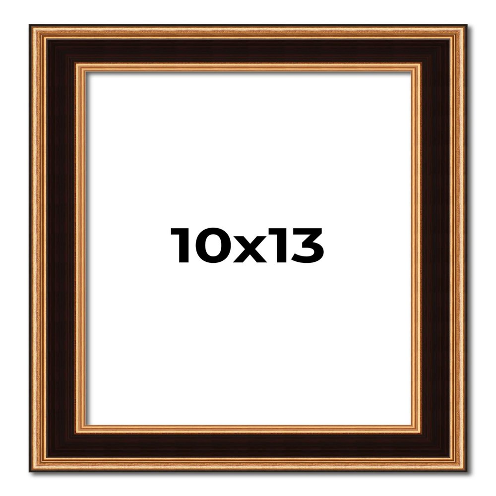 10x13 Frame Gold Brown Plein Air Vintage Solid Wood Picture Frame | 1.75 Inches Moulding Width | Interior Depth 0.5 Inches | Complete with UV Acrylic Plexiglass, Foam Board Backing & Hanging Hardware