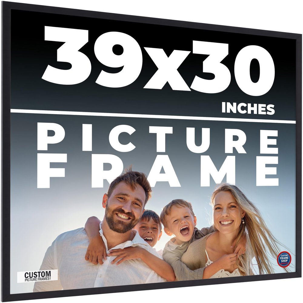 39x30 Frame Black Real Wood Picture Frame Width 0.75 Inches | Interior Frame Depth 0.5 Inches | Noir Classique Mid Century Photo Frame Complete with UV Acrylic, Foam Board Backing & Hanging Hardware