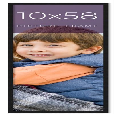 10x58 Frame Black Real Wood Picture Frame Width 0.75 Inches | Interior Frame Depth 0.5 Inches | Noir Classique Mid Century Photo Frame Complete with UV Acrylic, Foam Board Backing & Hanging Hardware