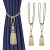 2pcs Crystal Curtain Tie Tassel Beaded Hanging Rope Tie Home Decor Gold Curtains Cord Holder Buckle Bandage Room Accessories,Light Blue,4pcs view 3