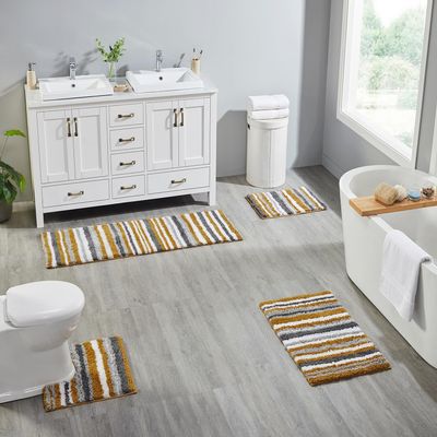 Better Trends Griffie Collection 100% Polyester Tufted Bath Rug, 4 PC Set (17" x 24" | 20" x 20" | 20" x 32" | 20" x 60"), Yellow