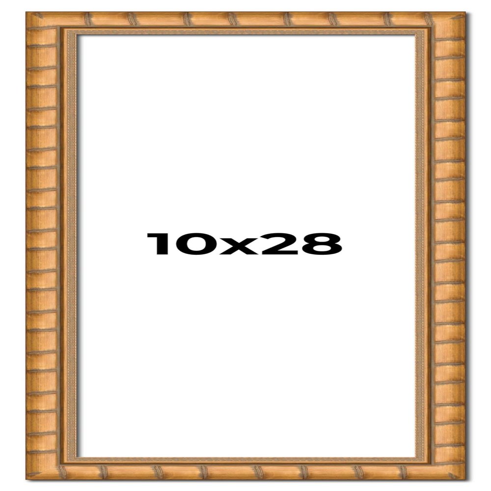 10x28 Frame Gold Real Wood Picture Frame Width 1.5 Inches | Interior Frame Depth 0.5 Inches | Bhutan Bamboo Photo Frame Complete with UV Acrylic, Foam Board Backing & Hanging Hardware