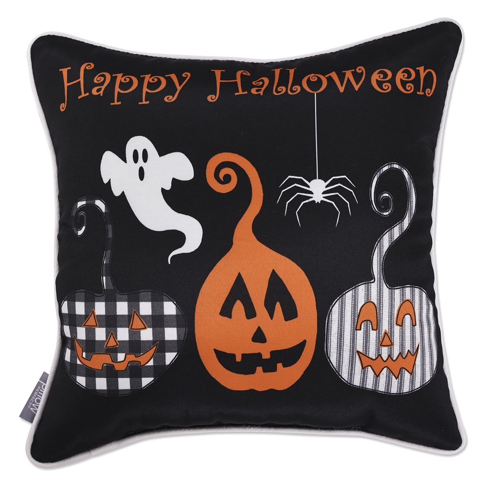 Pillow Perfect Halloween Outdoor/Indoor Reversible Throw Pillow in Pumpkin Spell, 18" x 18"