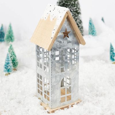 Factory Direct Craft Snowy Metal Saltbox House for Christmas Village Displays and Home Decor
