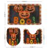 3 Pieces Halloween Fall Plaid Pattern Pumpkin Boo Black Background Bathroom Rug Set Soft Foam Non Slip Bath Mats Sets Toilet Contour Mat Lid Cover for Bathtub Shower and Bathroom Decor 18"x30" view 2