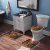 3 Pieces Halloween Fall Plaid Pattern Pumpkin Boo Black Background Bathroom Rug Set Soft Foam Non Slip Bath Mats Sets Toilet Contour Mat Lid Cover for Bathtub Shower and Bathroom Decor 18"x30" view 3