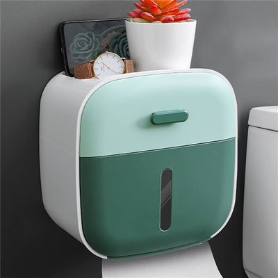 Bathroom Toilet Storage Box Paper Holders Organizer Tissue Box With Drawer Wall Mounted Waterproof Bathroom Accessories (Color : Green)