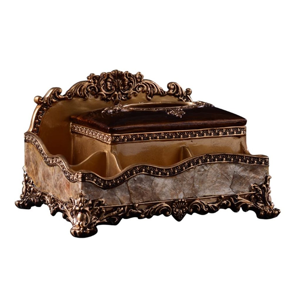 European-style Multi-function Tissue Box Living Room Coffee Table Bedroom Drawing Paper Box American Dining Table Storage Box (Color : A, Size : 27 * 20 * 1 7.5cm)