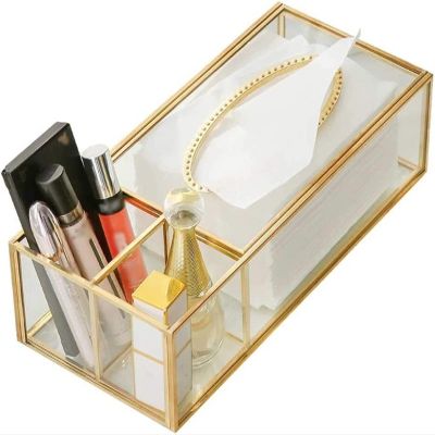 Glass Tissue Box Desk Organizer Gold Rim Paper Napkins Wipes Holder Custom Tissue Paper Funny Tissuebox (Color : Gold)