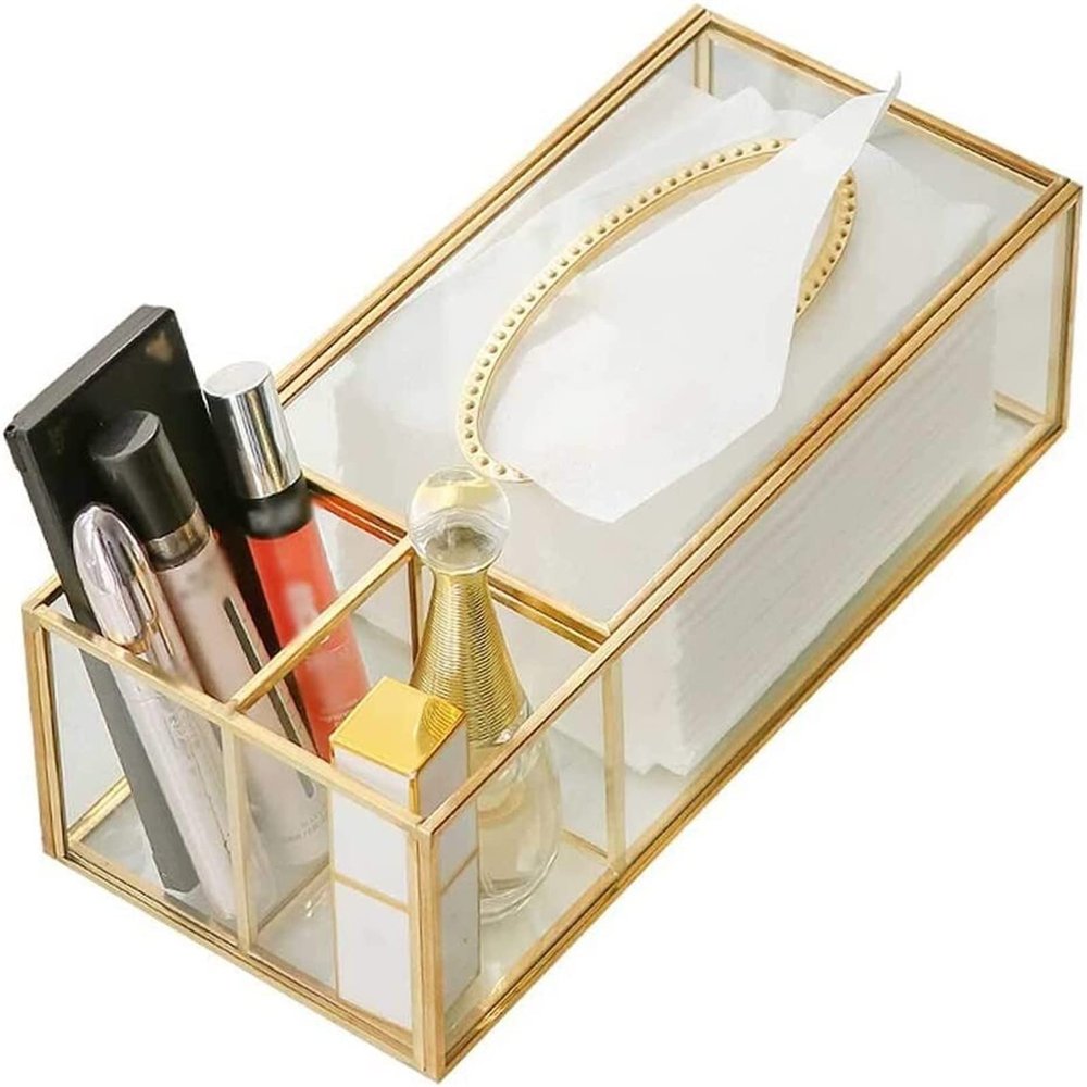 Glass Tissue Box Desk Organizer Gold Rim Paper Napkins Wipes Holder Custom Tissue Paper Funny Tissuebox (Color : Gold)