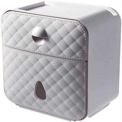 Toilet Tissue Box Tissue Rack Toilet Home Punch-free Wall-mounted Drawer Paper Box Roll Paper Tube (Color : Glacier Grey)
