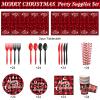 194 Pcs Christmas Buffalo Plaid Party Supplies Red Black Buffalo Plaid Plates Set Christmas Disposable Tableware and Tablecloth Party Set for Xmas Holiday Party Home Dinner Supply, Serves 24 view 2