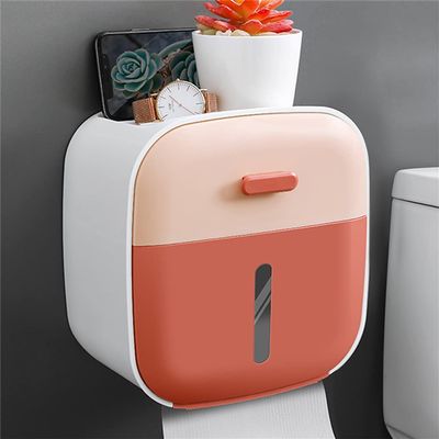 Bathroom Toilet Storage Box Paper Holders Organizer Tissue Box With Drawer Wall Mounted Waterproof Bathroom Accessories (Color : Pink)