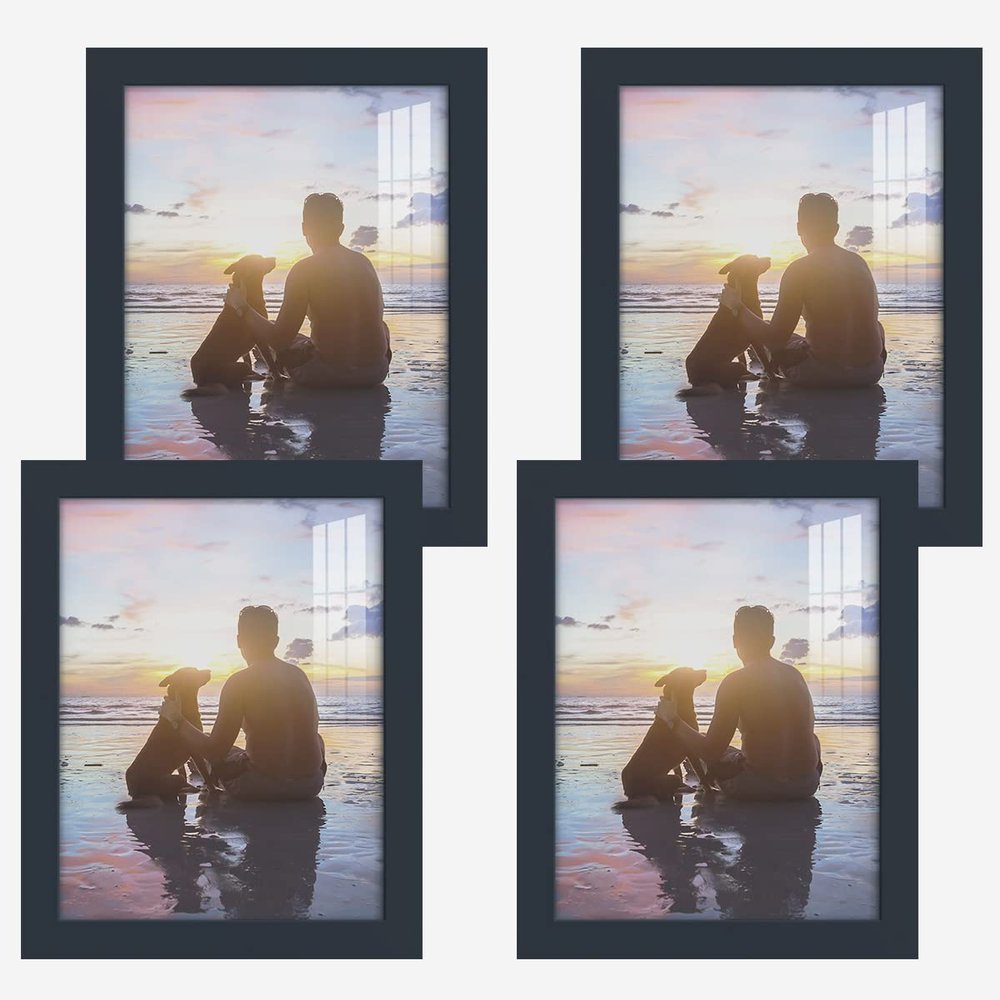 Renditions Gallery Photo Frames 8x10 inch Picture Frame Set of 4 High-end Modern Style, Made of Solid Wood and High Definition Glass Ready for Wall and Tabletop Photo Display, Navy Frame