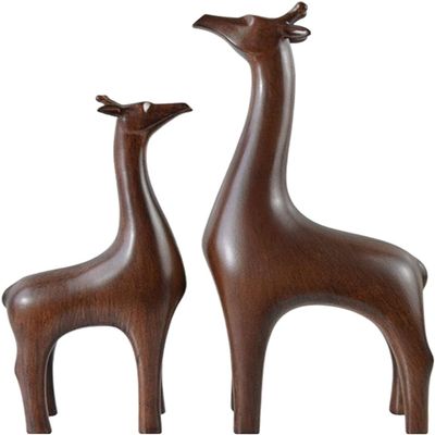 2 Pieces Deer Figurines Modern Couple Reindeer Sculpture Animal Crafts Ornaments for Christmas Table Living Room Decorations - Brown