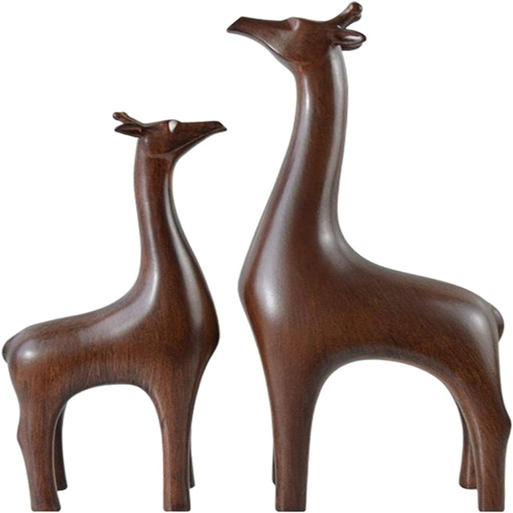 2 Pieces Deer Figurines Modern Couple Reindeer Sculpture Animal Crafts Ornaments for Christmas Table Living Room Decorations - Brown