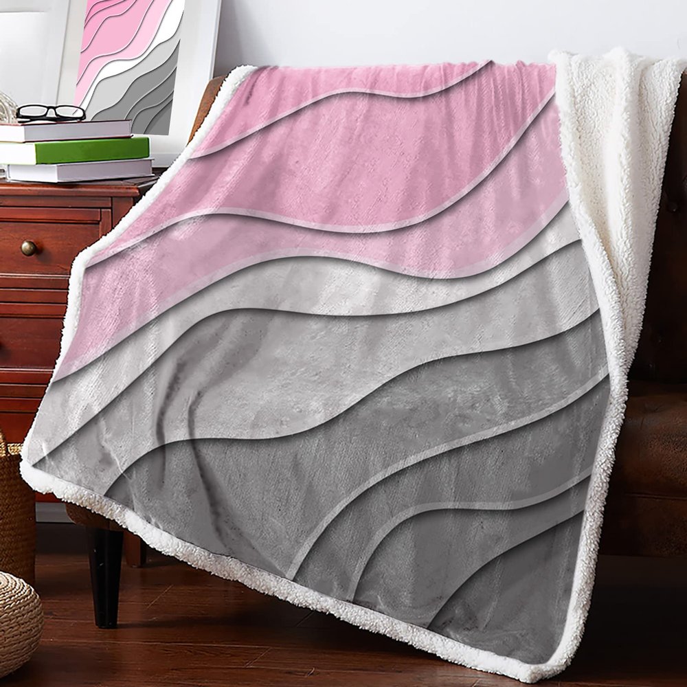 LEOSUCRE Sherpa Fleece Throw Blanket for Couch, Modern Pink and Gray Blanket Bed Throw Soft Baby Blanket All Season Plush Blankets for Sofa Bedroom Dcor 60x80in Abstract Ombre Painting