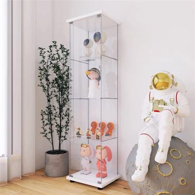 Yoluckea 4 Shelves Glass Display Cabinet with Door,Floor Standing Clear Glass Curio Cabinet Collection Display Case for Living Room Bedroom 64x17x14.5 White