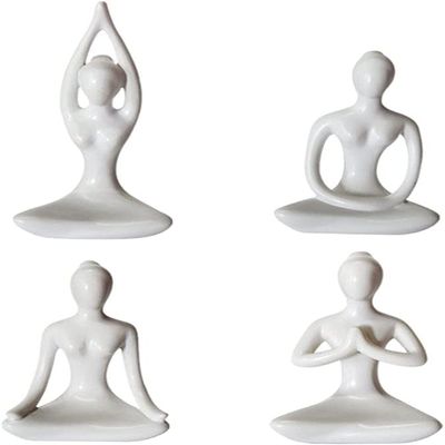 4pcs Yoga Pose Girl Figurine Modern Decorative Girl Statue Lady Figure for Home Living Room Office Gifts Decoration - White