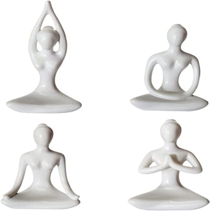 4pcs Yoga Pose Girl Figurine Modern Decorative Girl Statue Lady Figure for Home Living Room Office Gifts Decoration - White