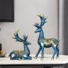 2pcs Couple Reindeer Figurines Resin Reindeer Sculpture Animal Ornament Deer Figurine for Christmas Table Living Room Decorations - Blue view 2