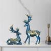 2pcs Couple Reindeer Figurines Resin Reindeer Sculpture Animal Ornament Deer Figurine for Christmas Table Living Room Decorations - Blue view 3