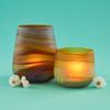 Hebron Glass Blue Swirls Tealight Holder Set view 1