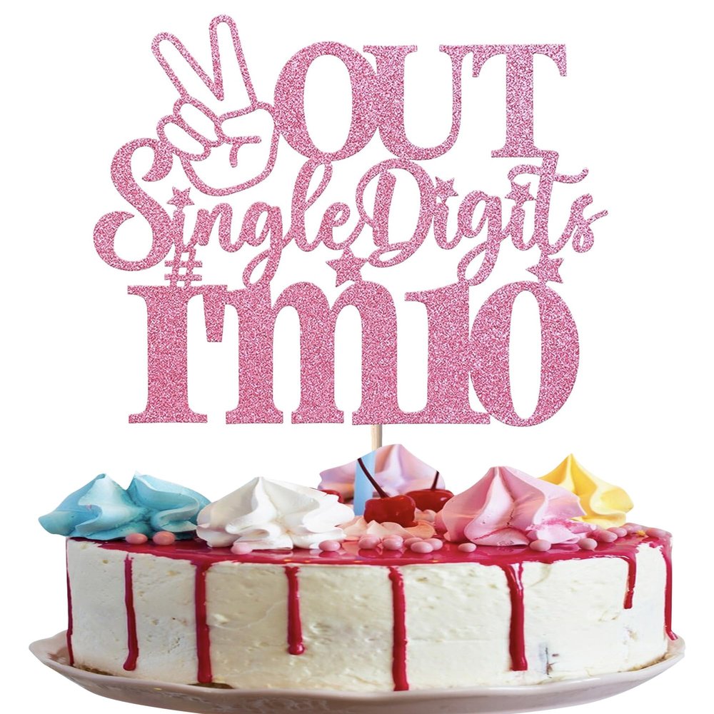 1 Pack Out Single Digits I'm 10 Cake Topper Glitter Double Digits 10 Cupcake Pick Cheers to 10 Years Old Ten Fabulous Cake Decorations for 10th Birthday Theme Party Supplies Pink