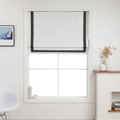 Everyday Celebration Roman Shades for Windows, 100% Blackout, Cordless Pull Down, Indoor Window Blinds With Ribbon Border, Black (39" W X 64" H)