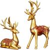 2pcs Couple Reindeer Figurines Resin Reindeer Sculpture Animal Ornament Deer Figurine for Christmas Table Living Room Decorations - Golden view 1