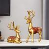 2pcs Couple Reindeer Figurines Resin Reindeer Sculpture Animal Ornament Deer Figurine for Christmas Table Living Room Decorations - Golden view 2