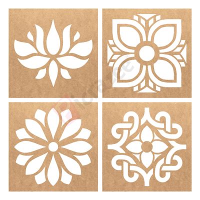 MustHaves Wooden Rangoli Stencils Set for Diwali Decoration | Home Decoration (4 pcs, 6x6 inches) (WSC-46S)