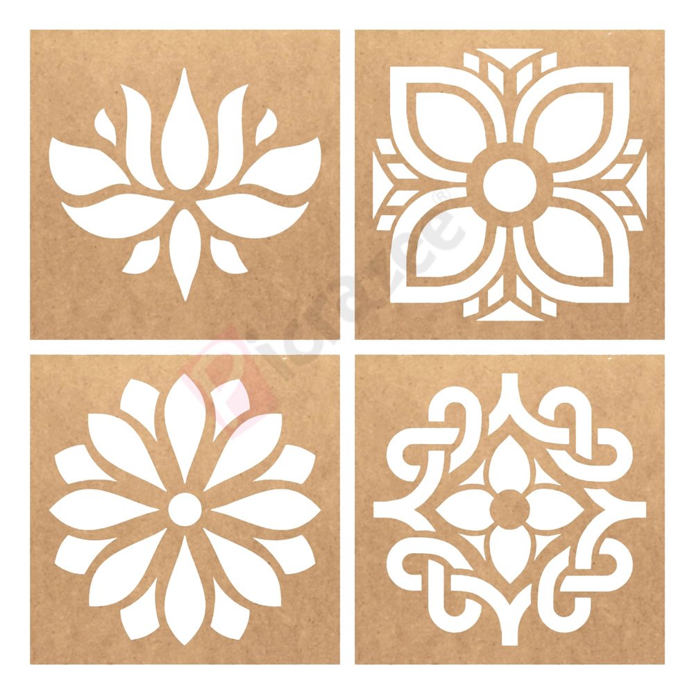 MustHaves Wooden Rangoli Stencils Set for Diwali Decoration | Home Decoration (4 pcs, 6x6 inches) (WSC-46S)