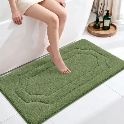 BEQHAUSE-Non-Slip-Bathroom-Rugs-Soft-Absorbent-Bath Mats for Bathroom Polyester Bath Mat Machine Washable Quick Dry Shaggy Shower Mat for Bathrooms, Bathtub and Sink,24"x48",Green