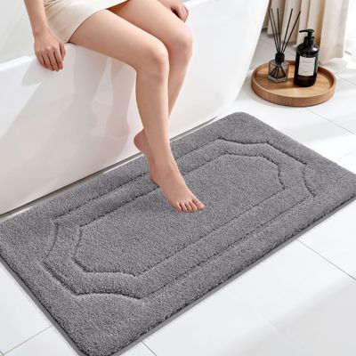 BEQHAUSE Bathroom-Rugs-Soft& Absorbent-Non-Slip-Bath Mats for Bathroom Machine Washable Bathrooms Carpet Grey Thick Shower Mat for Bathrooms, Bathtub and Sink, 24"x48"