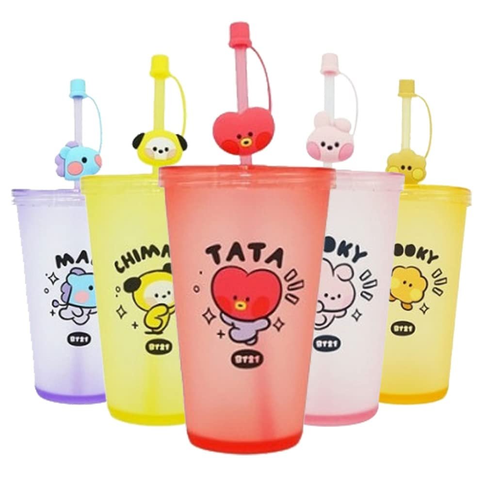 BT21 Minini Little Buddy Figure Cute Ice Tumbler Cup with Straw Lid (KOYA)