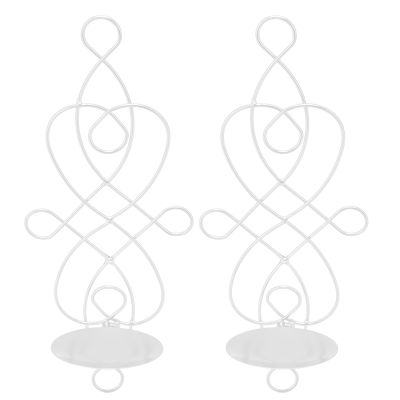 2 Sets Iron Wall Candle Sconce Holder Metal Foldable Deformation Resistance Innovative Wall Candle Holder European Style Hanging Wall Mounted Candle Sconces Holder Decor for Bedroom Dining Room(White)