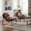 LukeAlon Modern PU Leather Accent Armchair, Upholstered Soft Living Room Chair with Black Metal Frame Thickened Cushion Single Sofa Chair Comfy Lounge Chair for Bedroom Living Room, Brown view 3