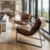 LukeAlon Modern PU Leather Accent Armchair, Upholstered Soft Living Room Chair with Black Metal Frame Thickened Cushion Single Sofa Chair Comfy Lounge Chair for Bedroom Living Room, Brown view 4