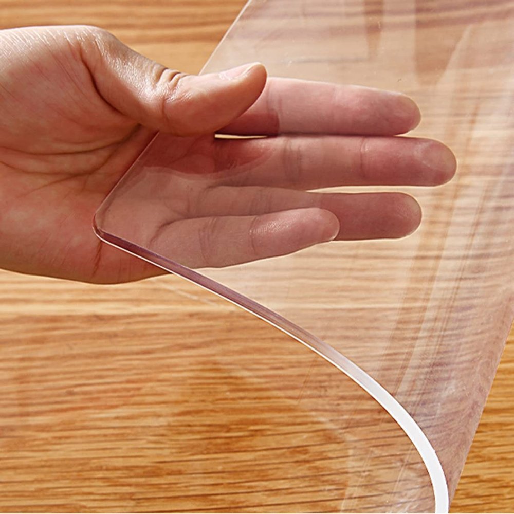 1.5mm Thick PVC Table Cover Protector Kitchen Table Wedding Party Table Laptop Desktop Protection Vinyl Transparent Table Protector Plastic Protective Easy Clean Waterproof 38x60" Trim for 58" or 56"
