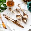 30 Piece Gold Silverware Set for 6 Palace Style 18/10 Stainless Steel Flatware Sets Kitchen Wedding Halloween Cutlery Utensil Set Delicate Luxury Spoons Forks Knifes Tableware Set view 4