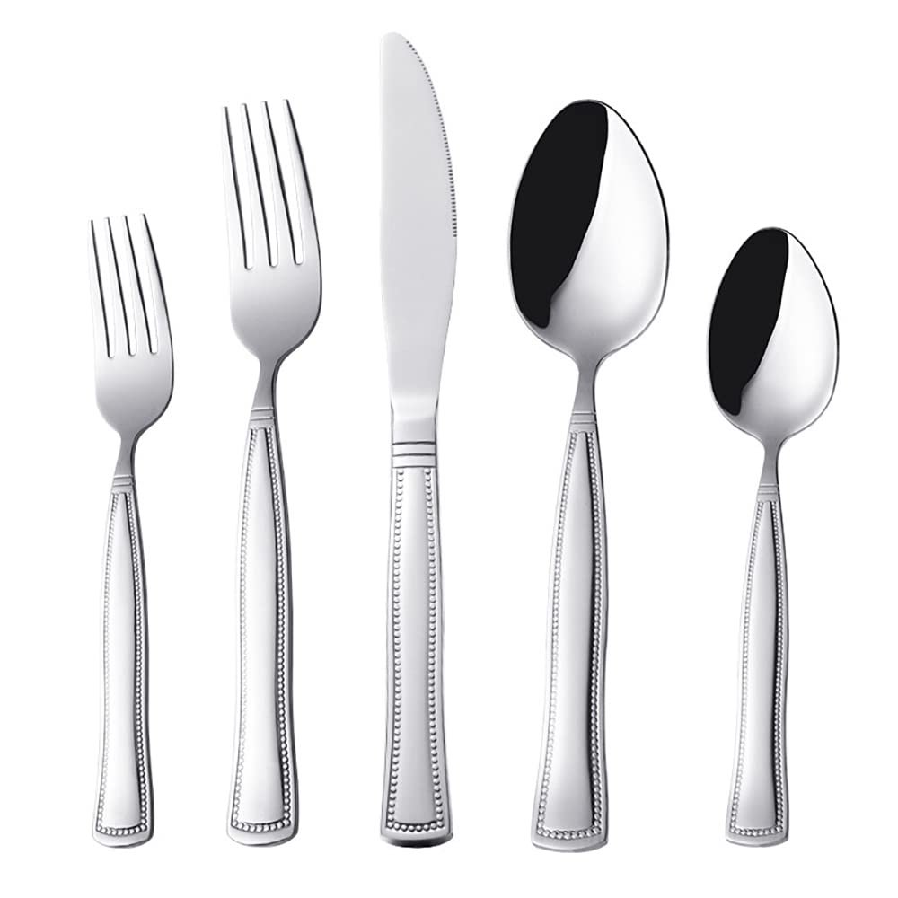 56 Piece Bordered Silverware Set for 14 Durable 18/10 Stainless Steel Flatware Sets Eating Home Kitchen Wedding Halloween Set for Cutlery Delicate Knifes Forks Spoons Tableware Utensil Set