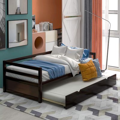 Merax Wooden Daybed Frame Twin Size,Daybed with Trundle for Bedroom Living Room,Twin (Espresso)