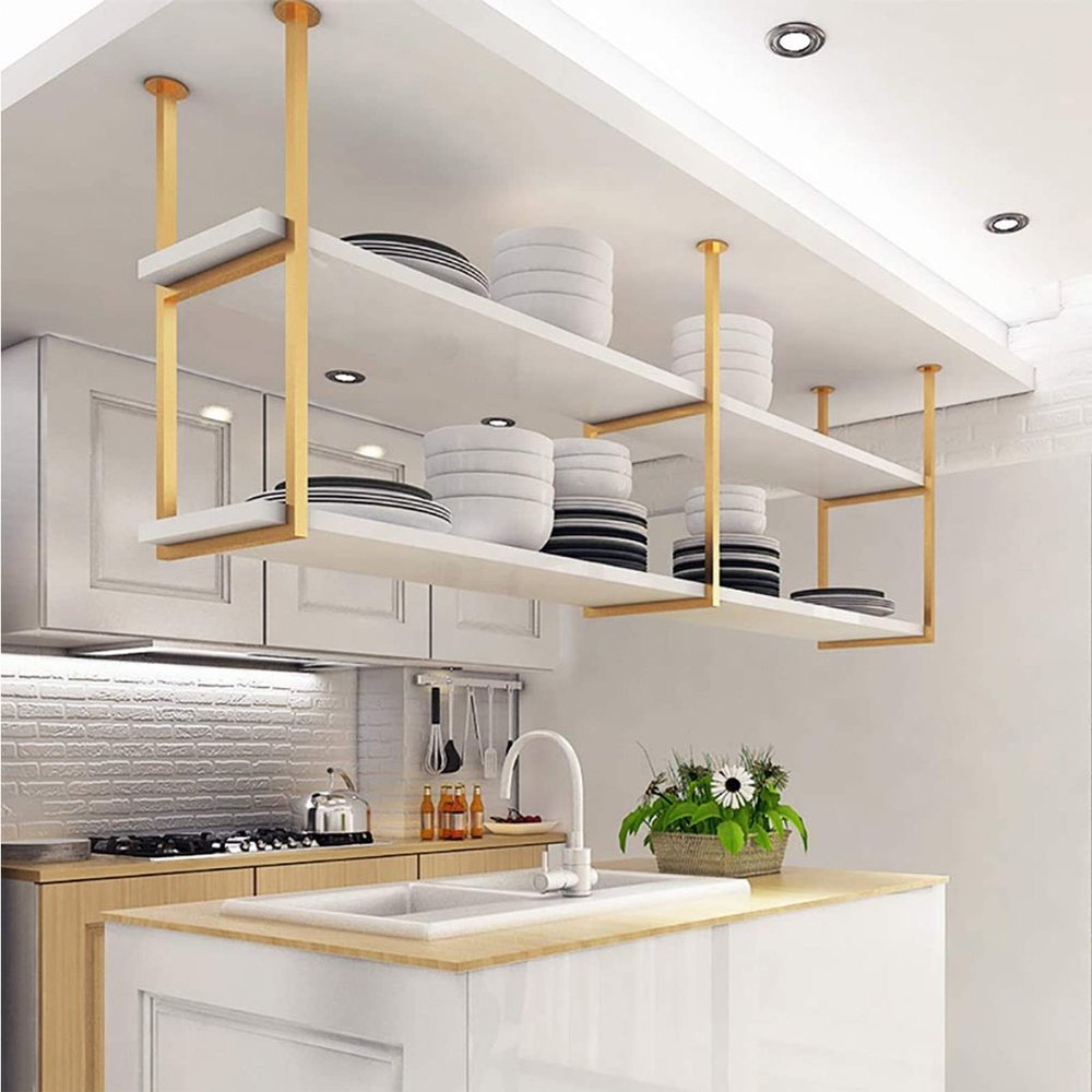 Pipi Zhu Ceiling Floating Shelves - Hanging Bookshelf, Modern Wrought Iron Display Stand, Corner Shelves for Wall, Bar Bedroom Kitchen Wall Mounted Plant Stand/Wall Decor (Size : 100 * 30 * 80cm)