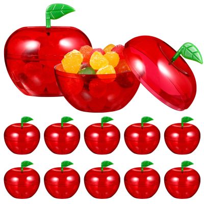 Cabilock Christmas Apple-Shaped Candy Packaging Box Plastic Container 7.1X7.1X7.7 Inches Holiday Candy Jar for Chocolate Treats and Seasonal Storage
