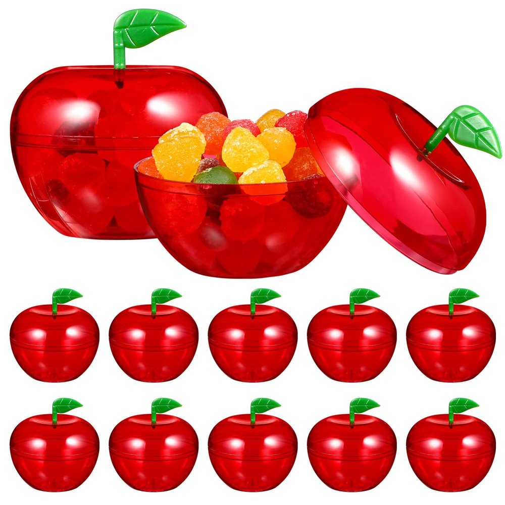 Cabilock Christmas Apple-Shaped Candy Packaging Box Plastic Container 7.1X7.1X7.7 Inches Holiday Candy Jar for Chocolate Treats and Seasonal Storage